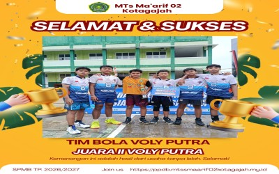 Tim Voli Putra MTs Ma'arif 02 Kotagajah Sabet Juara 2 di Gebyar Milad SMK Muhammadiyah Tumijajar